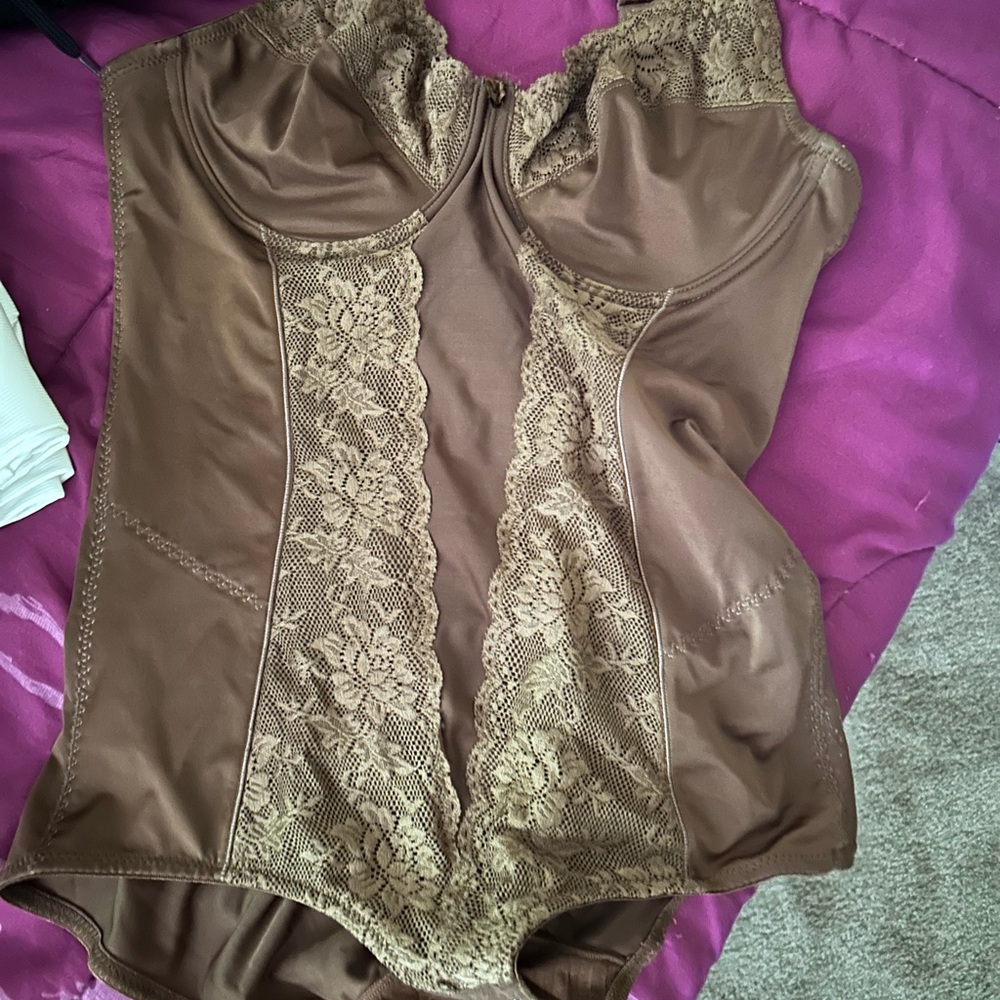 Elegant Brown Lace Bodysuit with Satin lacing